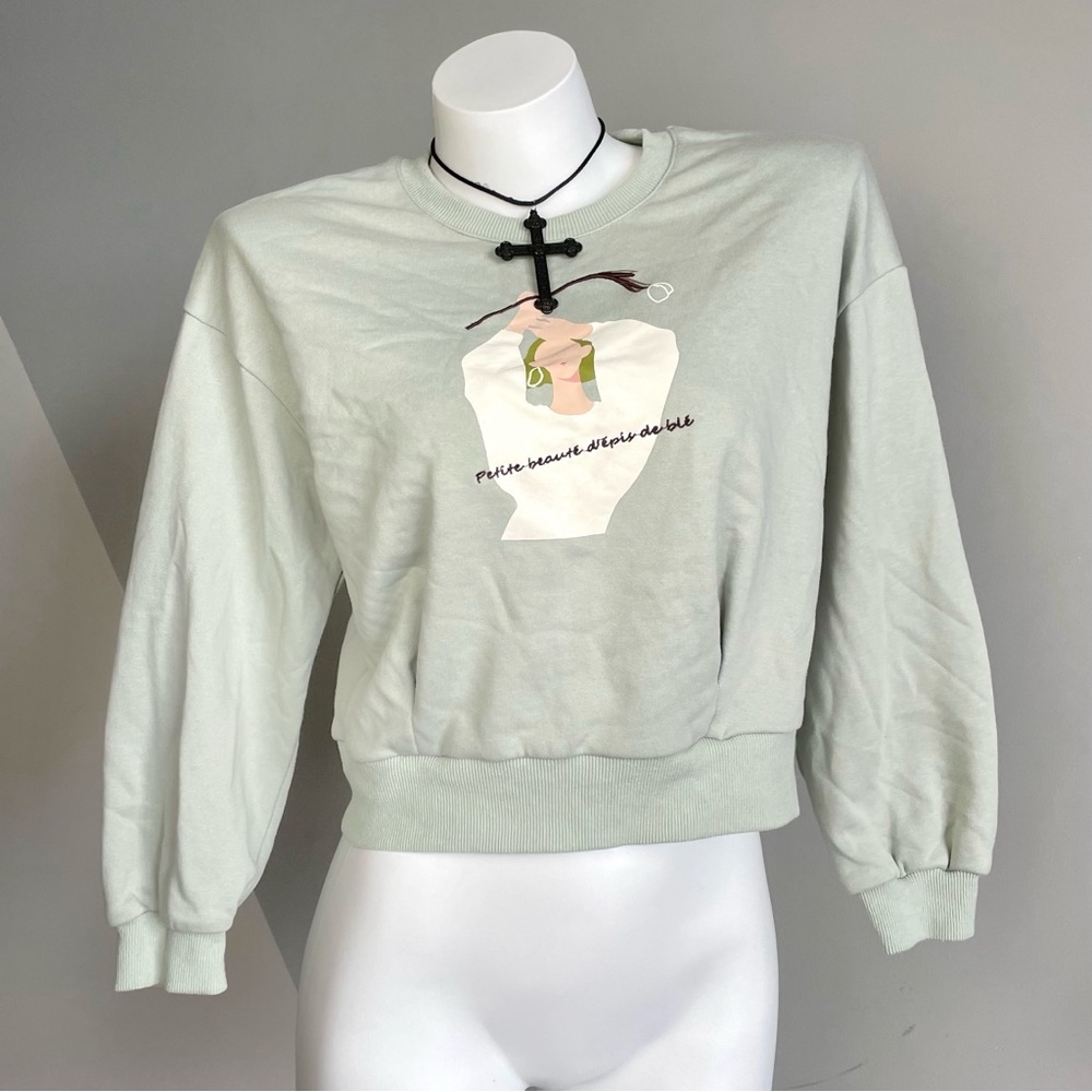 Y2k Green Minimalist Graphic Sweater